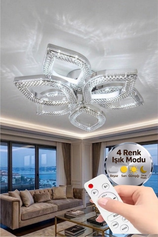 Lumia Lighting Eclipse Model 5"li Gümüş Kumandalı 3 Renk Modu Yemek Masası Oturma Çocuk Yatak Odası Modern Ledli Avize