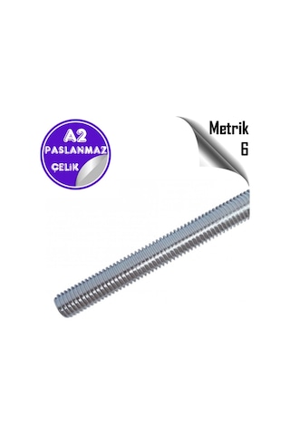 Paslanmaz Çelik Metrik 6 Gijon ( Inox A2 Saplama Tij ) 1 Mt. Boy