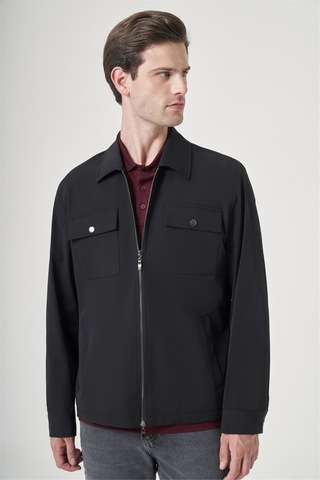 İmza Siyah Berberi Yaka Gabardin Düz Slim Fit Casual Mont 1007260151