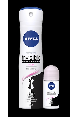 Nivea Black & White Clear Sprey Deodorant 150 ML + Roll-On 25 ML