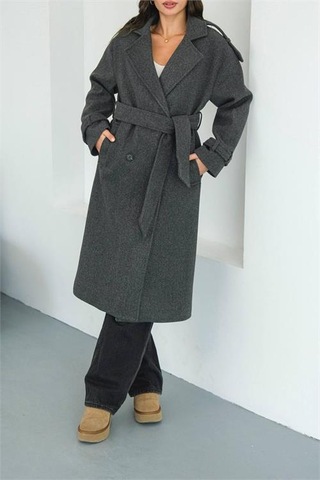 Neşeli Butik Kadın Omuz Detaylı Antrasit Kaşe Kaban Nbmylk34 Antrasit