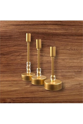 Üçlü Metal Mumluk Gold Boyalı Sarı