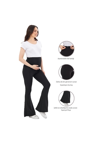 Luvmabelly Myra8120 Toparlayıcı İnce Dalgıç İspanyol Paça Beli Ayarlanabilir Hamile Tayt Siyah