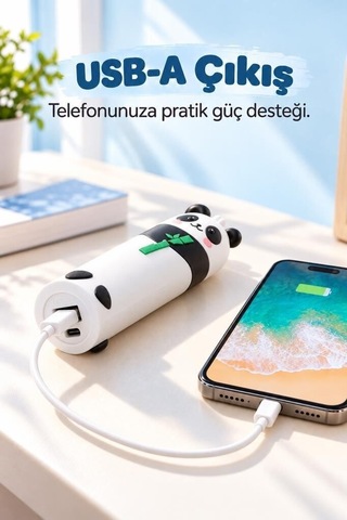 Yenilikçi Ürün Hediyelik Cihaz Mobil Enerji Mini Powerbank 5000 Mah Panda Pb5000 Siyah Beyaz Çok Renkli