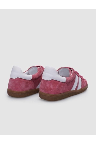 %100 Hakiki Deri Koyu Pembe Bağcıklı Kadın Sneaker Pembe