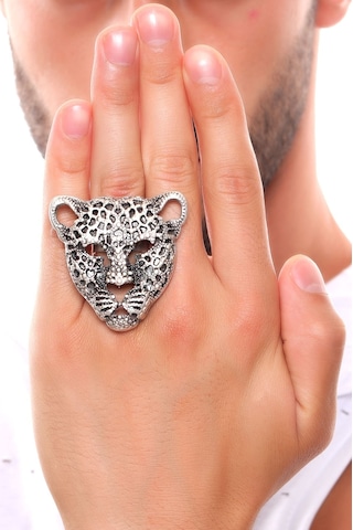 Erkek Antik Gümüş Kaplama Ayarlanabilir Leopar Yüzük N11.11409 Gümüş