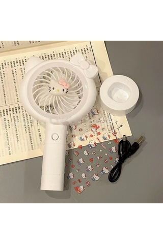 Fosenze Usb Şarjlı Mini El Ventilatörü, 1200-2000mah Batarya, Portatif, Kartoon Kitty Desenli, Öğrencilik İçin Uygun, 60-70db Sessiz Çalışma