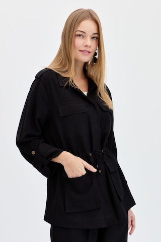Kadın Safari Model Keten Ceket Siyah Siyah