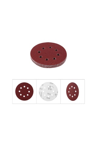 Springsun Alüminyum Oksit 125mm 8 Delikli Pürüzsüz Zımpara Diskleri, Kırmızı, 60 Zımpara Tane, 10 Adet/paket, Ahşap-metal-araç Üzeri Zımparalama İçin