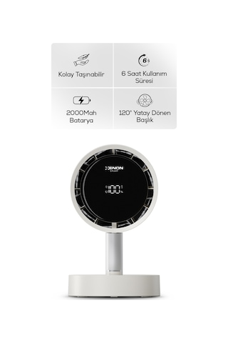Xenon Smart Taşınabilir Masaüstü Fanı 100 Kademe, Otomatik Salınım, Dijital Ekran, 2000mah, Usb-c X6114