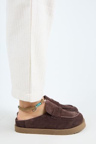 Manijero Ziva Kadın Hakiki Deri Loafer Platform Açık Kahve Terlik Kahverengi