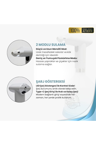 Çiçek Sulama Robotu, 2 Püskürtme Modlu, Type-c Şarjlı, İç Ve Dış Mekan Kullanımı