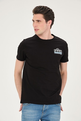Rich Erkek Yıkamalı Basic T-shirt Tişört %100 Pamuk Tişört SIYAH