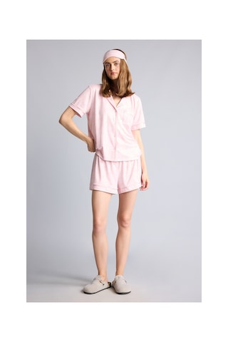 Defacto Regular Fıt Kısa Kollu Üst Kısa Paça Şort Softshell Pijama Takımı H4198ax26aupn38 Pembe-pn38