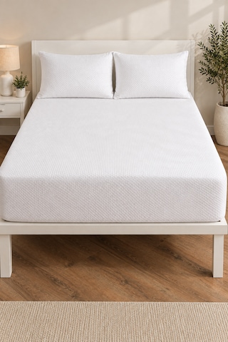 Elovias Sıvı Geçirmez Fitted Bazalı Honeycomb Desenli Yatak Alez Seti Fitted Bazalı Alez Ve 2'li Yastık Alez Koruyucusu Beyaz Tek Kişilik - Çift Kişilik