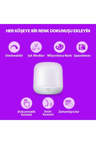 Philips Smart Lighting Hero Akıllı Masa Lambası Type-c - Google Home, Alexa, Homekit Ve Matter Uyumlu Çok Renkli