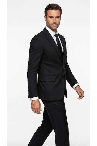 Plus Scorpion Erkek Slim Fit Çift Düğme Çift Yırtmaçlı Blazer Ceket Premium Dokulu Kumaş Siyah