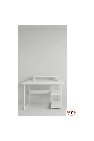 Ayz Vienna 2 Raflı Metal Ayak Çalışma Masası Laptop Masası Bilgisayar Masası 60x120cm Beyaz-beyaz Beyaz - Beyaz