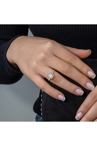 Pırlanta Modeli Baget Taşlı Gümüş Yüzük (518667506)