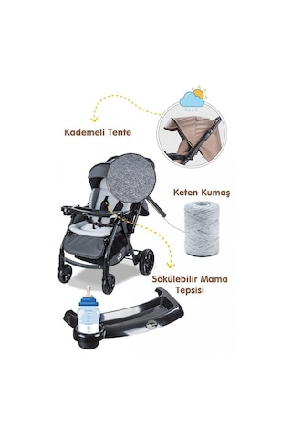 Baby Care Bc-500 Combo Maxi Pro Çift Yönlü Puset Gri