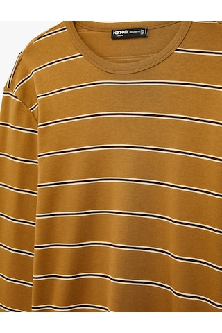 Koton Regular Fit Pamuklu Çizgili Uzun Kollu Bisiklet Yaka Tişört Kahverengi Çizgili 6sam10308mk Kahve Çizgili