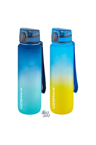Uzspace 2'li Tritan Matara Seti 1000ml Büyük Boy Çift Renk Softtouch Ff Collection Tritan Su Matarası Lacivert - Turkuaz