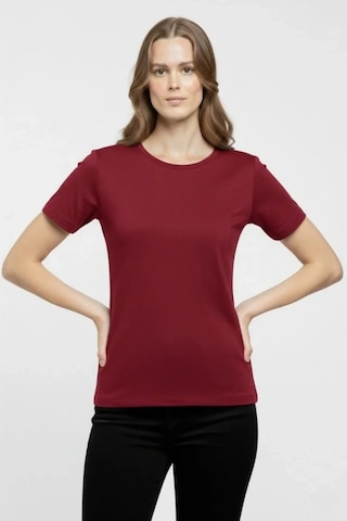 Butik İstanbul T-shirt Bisiklet Yaka Slim Fit Likralı Tişört Günlük Basic Body - Bordo
