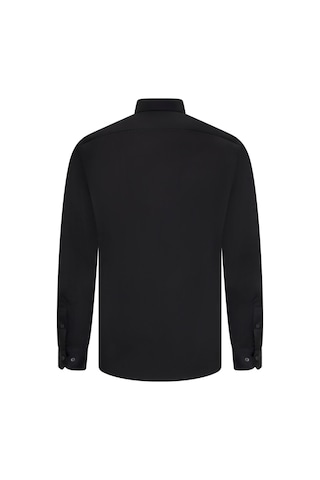 Hatemoğlu Siyah Slim Fit Açık İtalyan Yaka Uzun Kollu Saten Gömlek Siyah