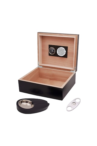 Falconetti Mat Siyah Humidor Puro Kutusu Küllük Makas Seti Rd26