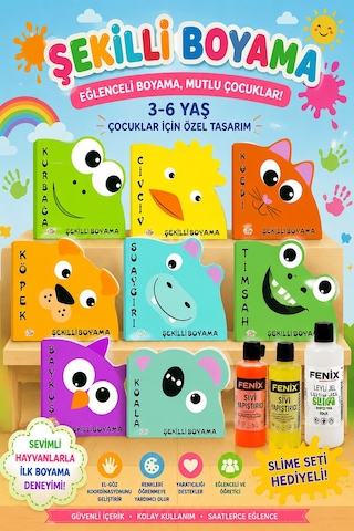 3-6 Yaşa Uygun Şekilli Boyama Seti - 8 Kitap
