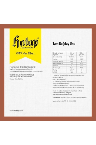 Hatap Tam Buğday Unu 25 KG