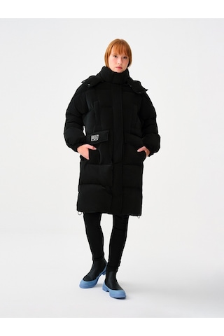 Loose Fit Kadın Mont Siyah