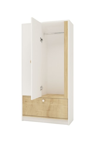 Floradesign Malibu Aynalı Gardırop /elbise Dolabı 3 Kapaklı Dolap / Organizer Beyaz/meşe