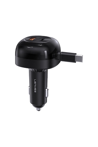Lenyes Ca59 Pd 60w Type-c Kablolu Hızlı Şarj Özellikli Type-c + Usb-a Portlu Araç Şarj Aleti Siyah