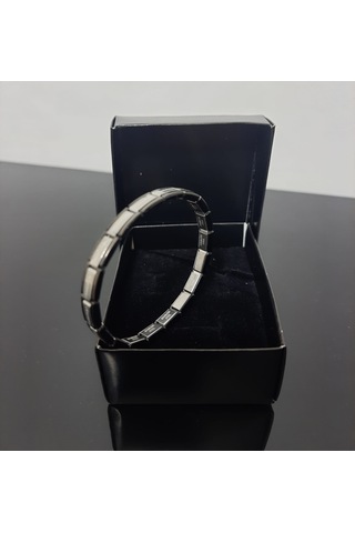 Çelik Bileklik İnce İtalyan Charm Model Unisex Erkek Kadın 3 Mm 18 Cm Ortası Gümüş Kenarı Siyah Çok Renkli