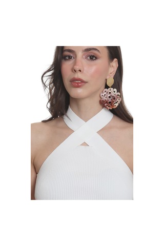 Labalaba Kadın Çivili Model Akrilik Tasarım Büyük Küpe Kahverengi - Altın