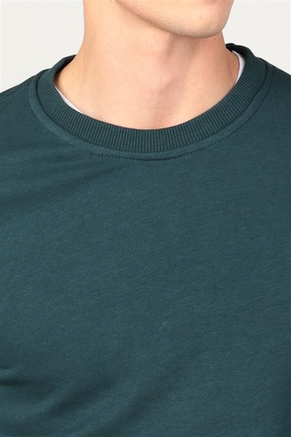 Tudors Unisex Relax Fit Rahat Kesim Pamuklu Yumuşak Dokulu İçi Polarlı Basic Yeşil Bisiklet Yaka Sweatshirt-23349-yeşil Yeşil