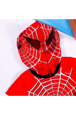 1-2-3 Yaş Örümcek Adam Kapişonlu Erkek Çocuk Takımı Kırmızı Kırmızı