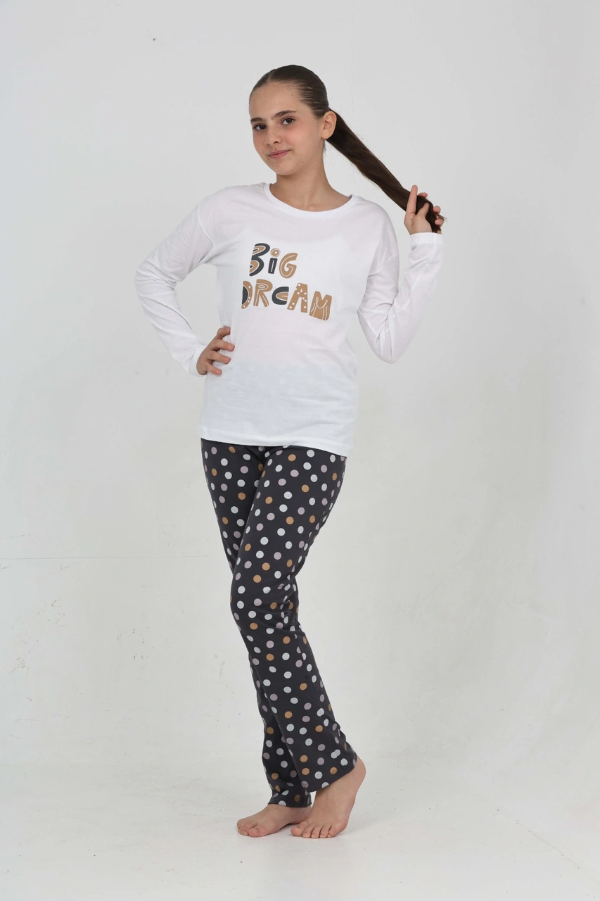 Toontoy Kız Çocuk Big Dream Baskılı Pijama Takım Beyaz