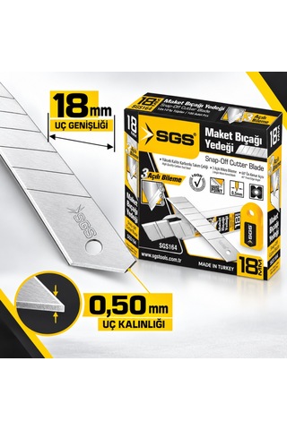 Sgs Sgs164 18 Mm Maket Bıçağı Yedeği 0,50 Mm 10 Paket 100 Adet Metal Uç Kutu