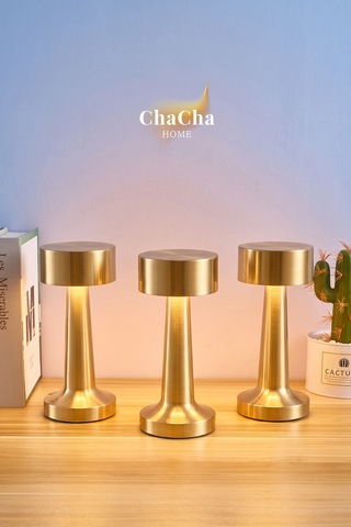 Chacha Home Nova Metal Led Masa Lambası 22x10 Cm - Modern Silindir Başlıklı Lüks Dekoratif Abajur Gold