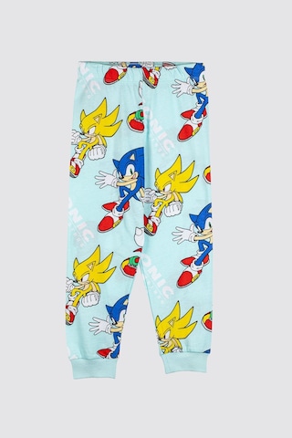 Zuzunga The Hedgehog Super Sonic Desenli %100 Pamuk Çocuk Pijama Takımı Mint