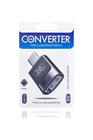 Subzero Type-C Dönüştürcü, Type-C USB Otg Çevirici USB 3.0 Hızlı Transfer | Metal