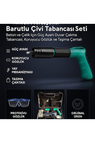 Nixcon Profesyonel Barutlu Çivi Tabancası Seti Beton Ve Çelik İçin Güç Ayarlı Duvar Çakma Tabancası, Koruyucu Gözlük Ve Taşıma Çantalı