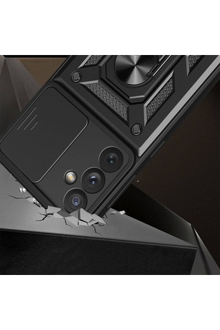 Zore Galaxy Uyumlu A34 Kılıf Magnetik Standlı Kamera Korumalı Sürgülü Vega Kapak - Mavi Mavi