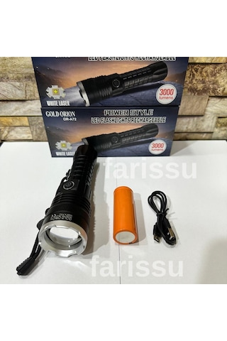 Gold Orion Or-a72 Alüminyum Alaşımlı El Feneri 100w Güç, 3000 Lümen, 1500 Metre Menzil Siyah