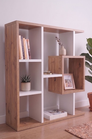 Reyo Enda Home Yegane Duvar Rafı, Duvar Kitaplığı, Dekoratif Kitaplık, Modern Kitaplık Beyaz - Çam