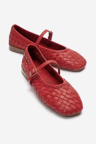 Luvishoes Yevora Kırmızı Örgü Hakiki Deri Bantlı Kadın Babet Ayakkabı