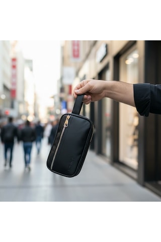 Seventeen Suya Dayanıklı Çift Bölmeli Elegan Portföy Stil El Çantası Traş Kozmetik Çantası 421-siyah
