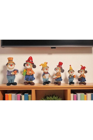 Lüks 6 Lı Polyester Palyaço Biblo Seti Dekoratif Obje Ev Ofis Hediyesi Vitrin Konsol Süsü Set 6